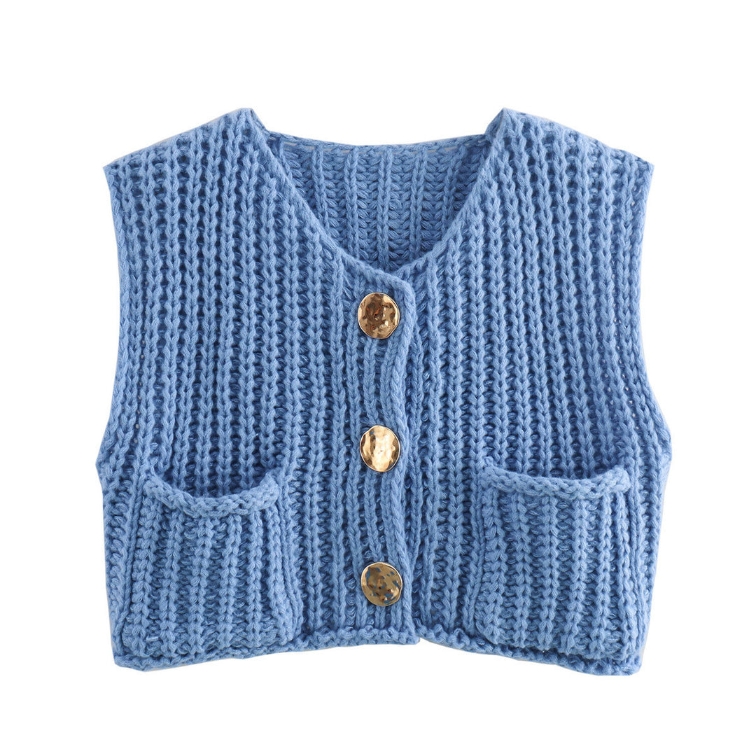 Knitted cardigan for women with button-decorated front and pockets Lune London