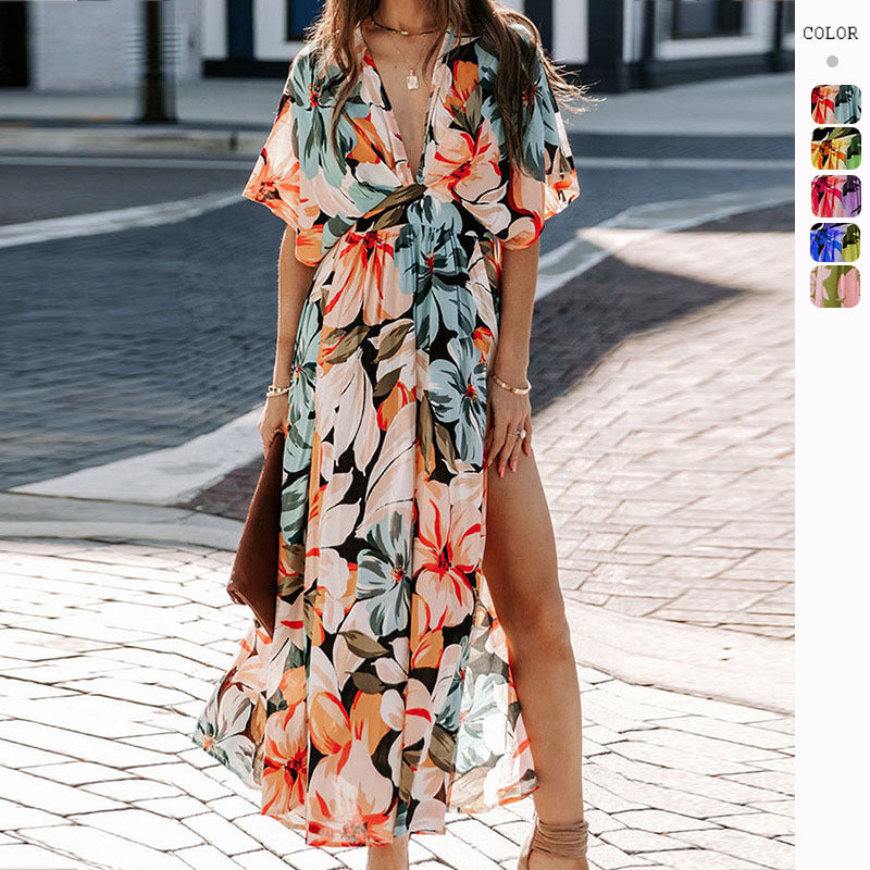 Maxi Dress for Women with Deep V-Neck and Chic & Stylish Side Slit