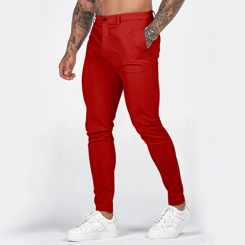Men's Elegant Slim-Fit Chino Pants with Elastic Waistband and Practical Pockets Lune London