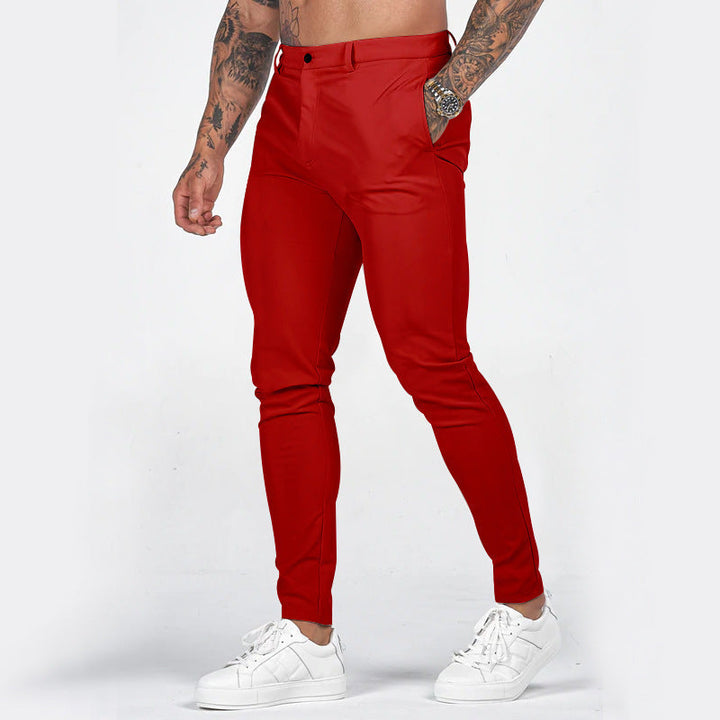 Men's Elegant Slim-Fit Chino Pants with Elastic Waistband and Practical Pockets Lune London