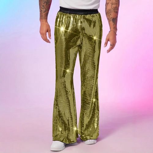 Men's glitter disco pants with wide leg and elastic waist Lune London