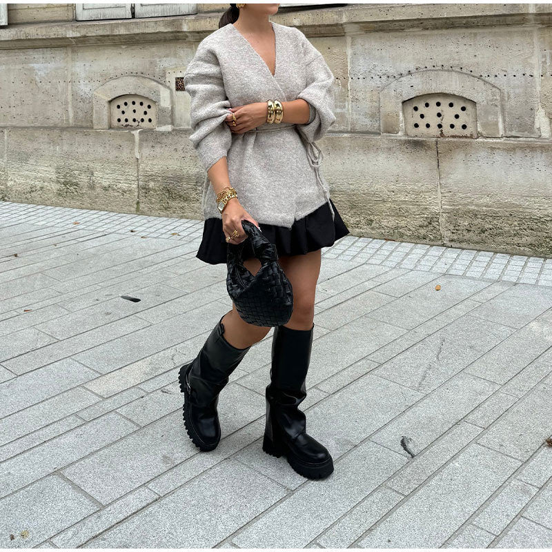 Elegant knit coat for women with belt Lune London