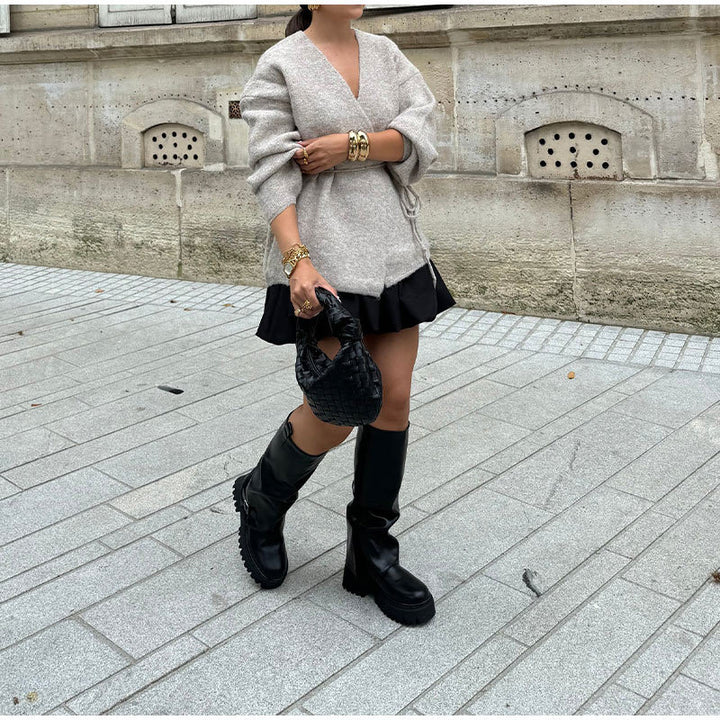 Elegant knit coat for women with belt Lune London