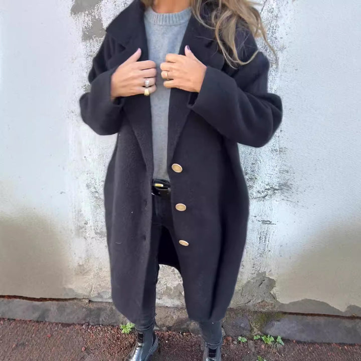 Wool coat for women with modern cut and large button details Lune London
