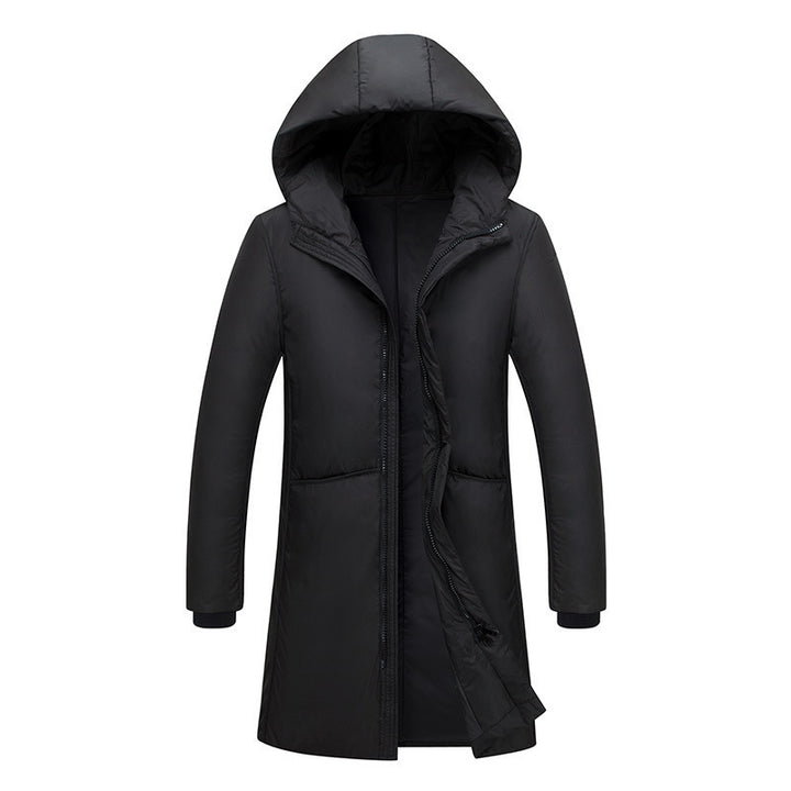 Ladies long down jacket with large hood and practical pockets Lune London