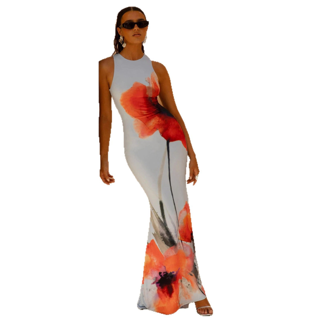 Elegant Maxi Dress for Women with Floral Print and Chic Fitted Cut & Style