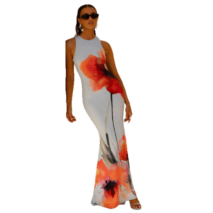 Elegant Maxi Dress for Women with Floral Print and Chic Fitted Cut & Style