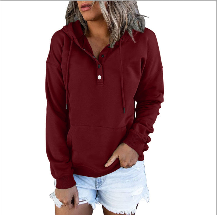 Ladies hoodie with integrated button placket Lune London