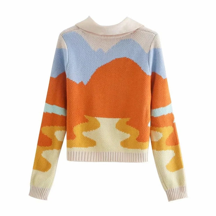 Fashionable knitted cardigan for women with a blend of contrasting patterns Lune London