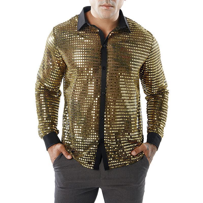 Men's Shiny Party Shirt with Rhinestone Patterns Lune London