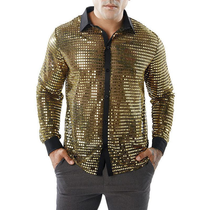 Men's Shiny Party Shirt with Rhinestone Patterns Lune London
