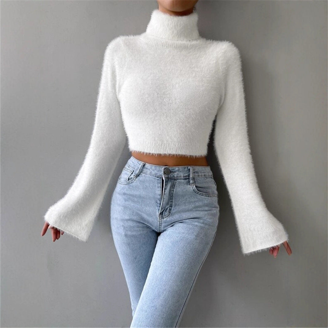 Ladies High Quality Knit Sweater with Wide Sleeves and Turtleneck Lune London