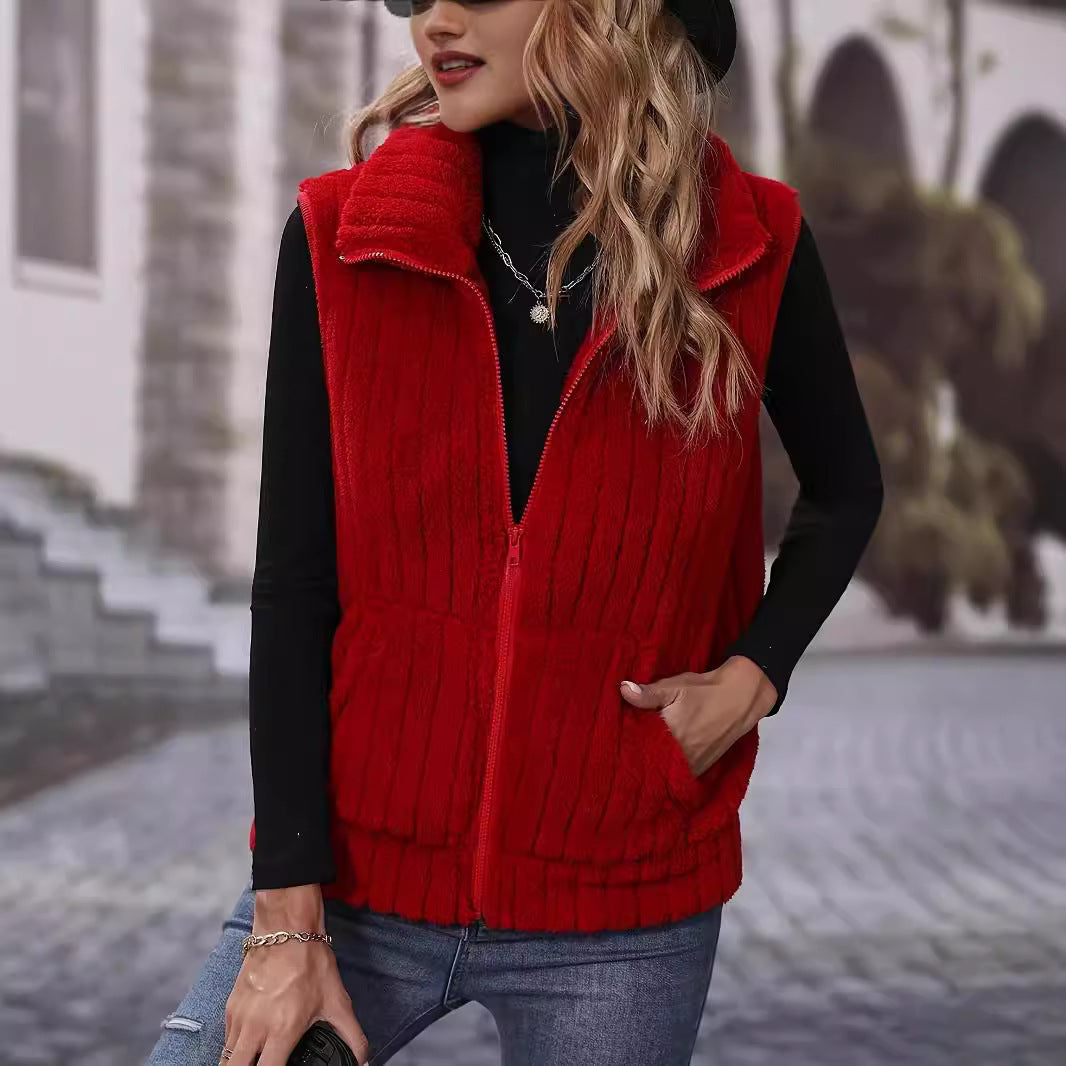 Women Cozy Vest with High Collar and Full Zipper Lune London