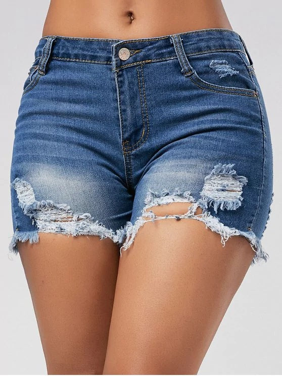 Women Destroyed Denim Shorts Lune London