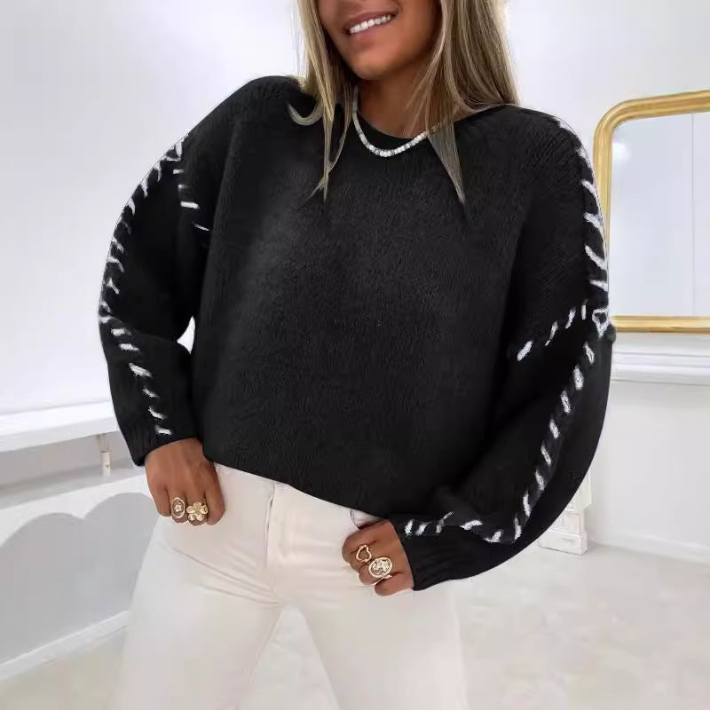 Pull en tricot pour femmes avec détails de couture décoratifs Chic & Stil