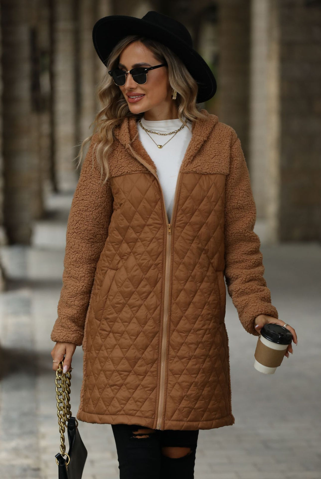 Transitional jacket for women with cozy fleece and hood Lune London