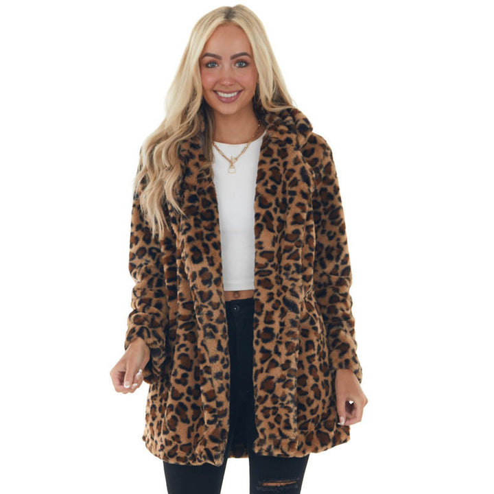 Women Leopard Fleece Jacket Comfortable Open Collar Lune London