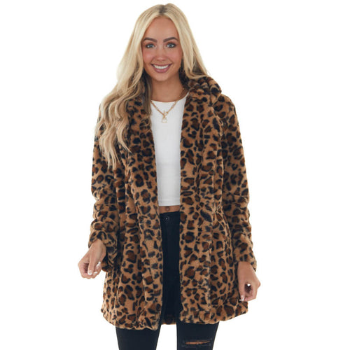 Women Leopard Fleece Jacket Comfortable Open Collar Lune London