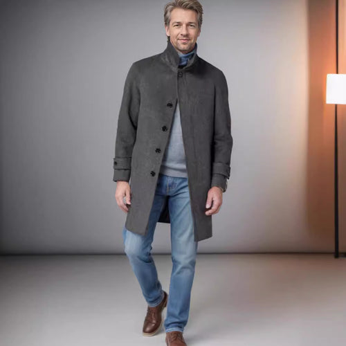 Elegant coat for men with a belt at the waist and modern accents Lune London