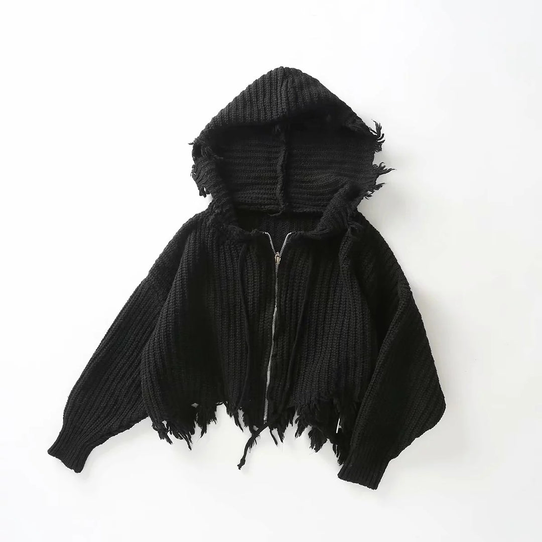 Lady oversized hoodie with oversized hood and fringes Lune London