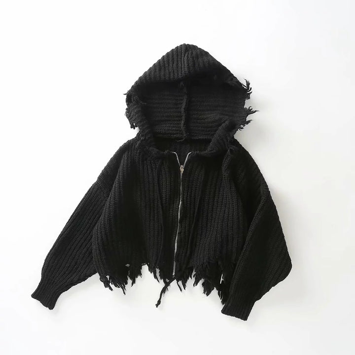 Lady oversized hoodie with oversized hood and fringes Lune London
