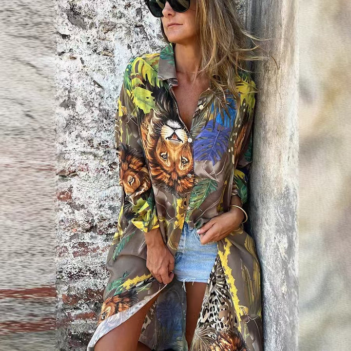 Long sleeve blouse for women with animal print and casual fit Lune London