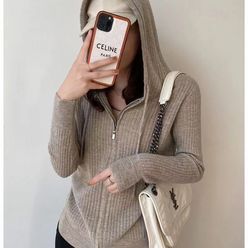 Cardigan femme avec capuche et structure en rib fin Chic & Stil