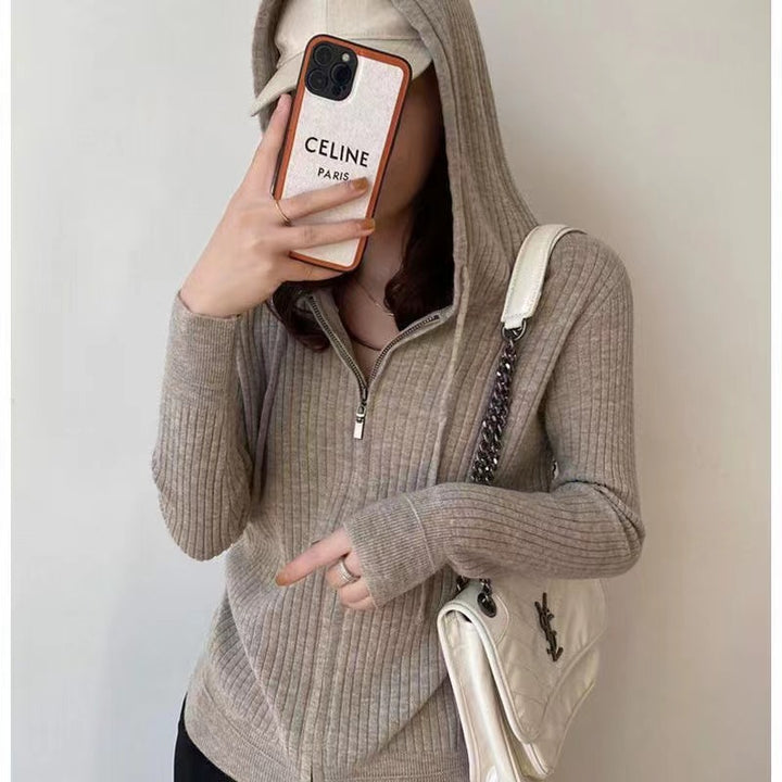 Cardigan femme avec capuche et structure en rib fin Chic & Stil