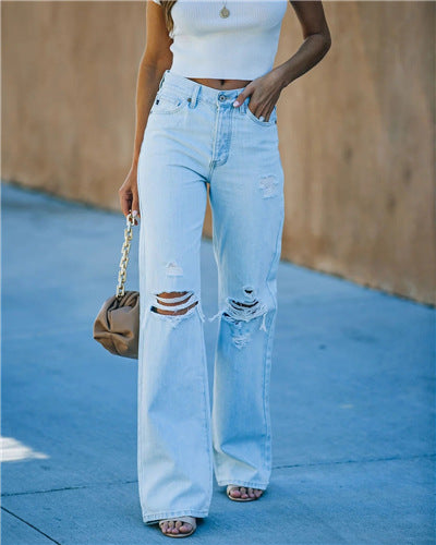 Wide jeans for ladies with a destroyed look, high waist and relaxed cut Lune London