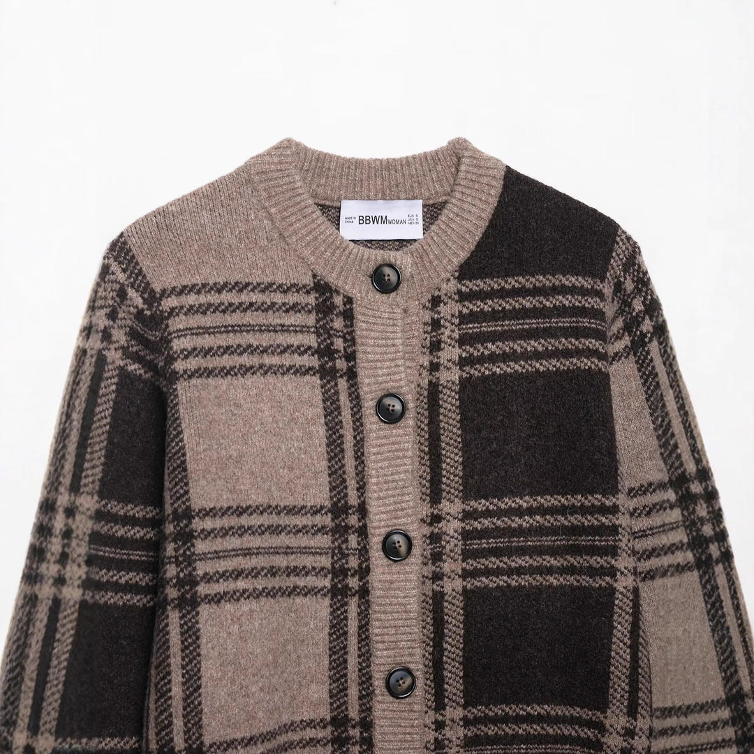 Plaid Knit Jacket for Women with Button Details Lune London