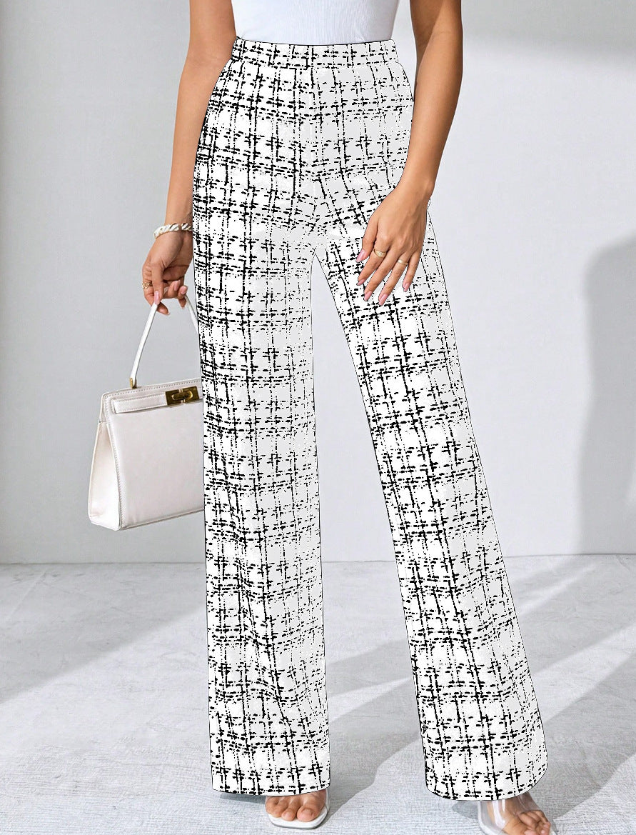 High-waisted Palazzo pants for women with textured plaid pattern Lune London