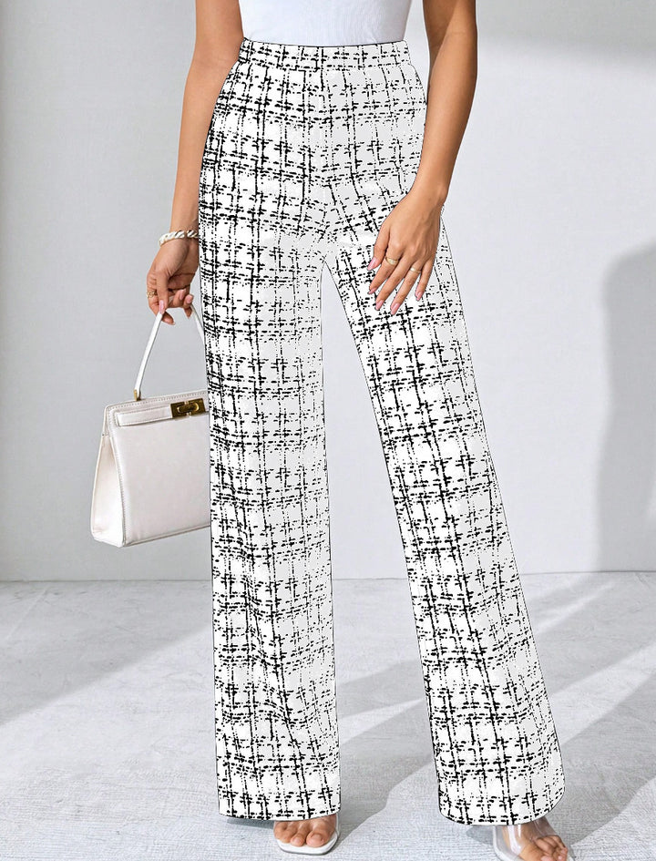 High-waisted Palazzo pants for women with textured plaid pattern Lune London