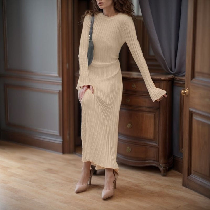 Long sleeve maxi dress for women with ribbed structure Lune London