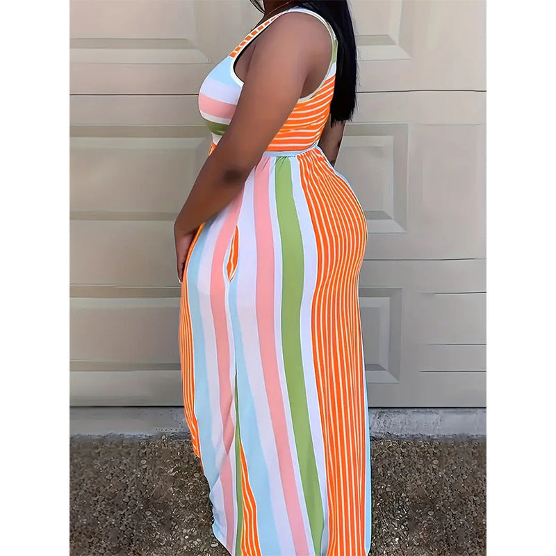 Maxi dress for women with a colorful striped design and a fitted cut Lune London