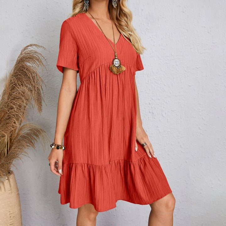 Lune London V neck ruffled fluid dress for women