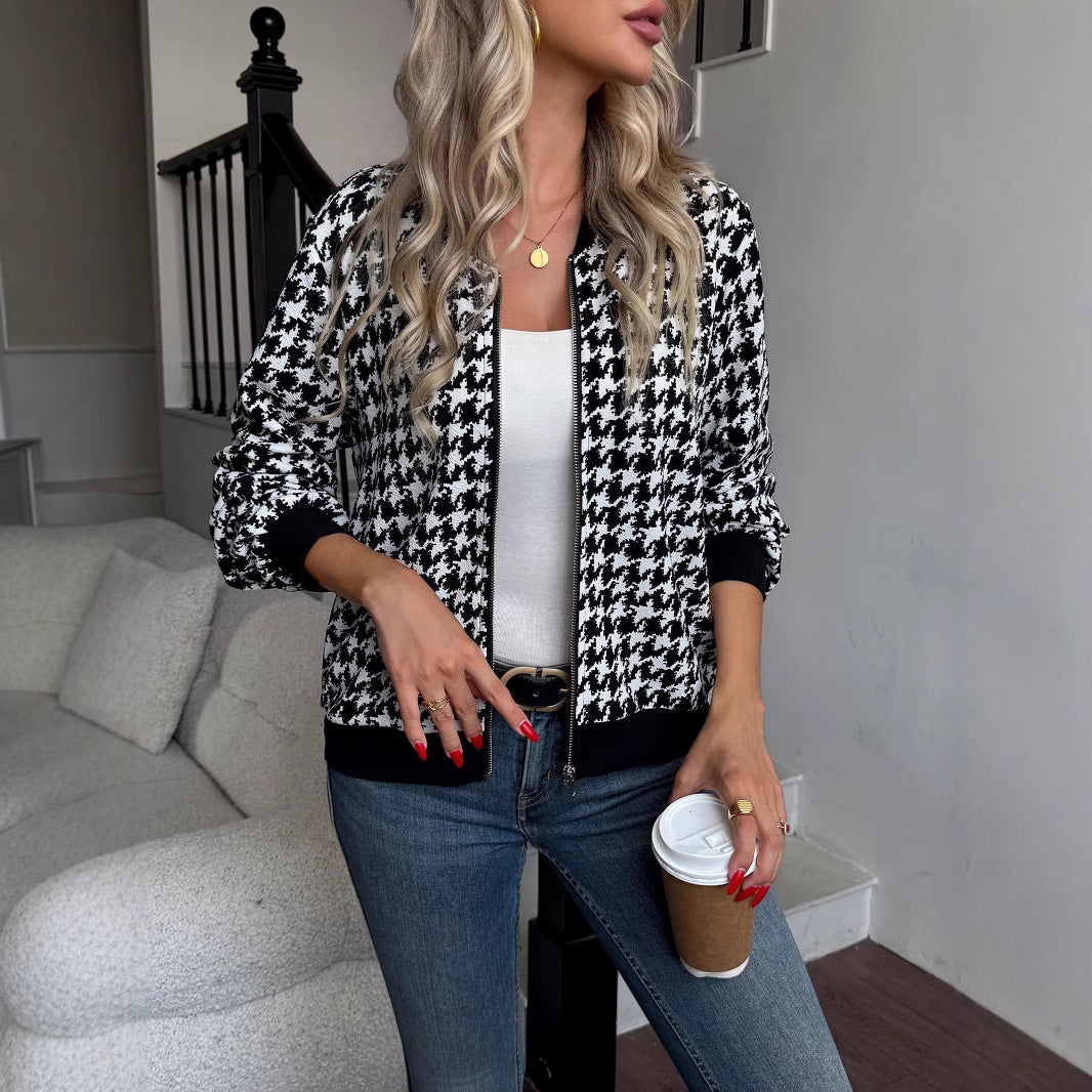 Lune London classic houndstooth pattern women's fashionable bomber jacket