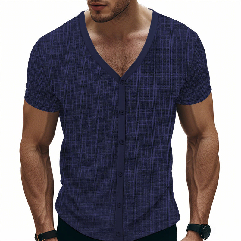 Short casual short-sleeved shirt for men with button placket and textured design Lune London