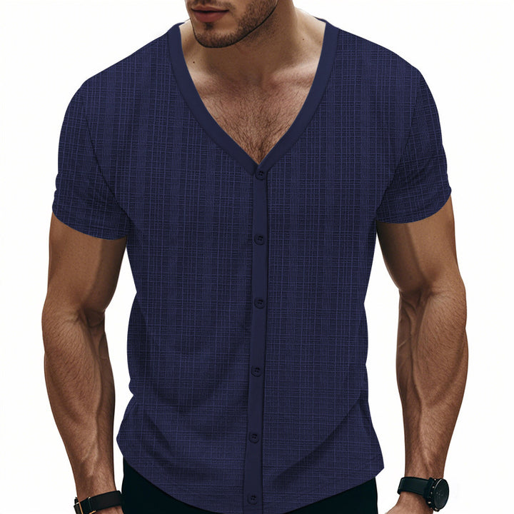 Short casual short-sleeved shirt for men with button placket and textured design Lune London