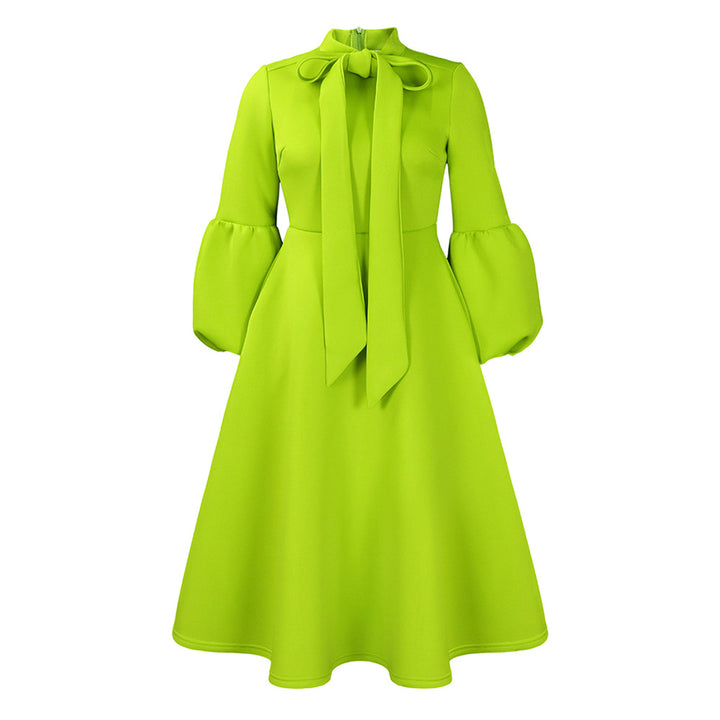 Midi dress for ladies with tie neck and voluminous sleeves Lune London