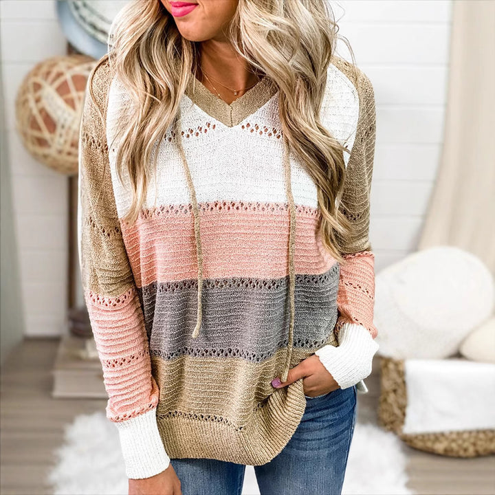Pull en tricot décontracté pour femmes avec décolleté en V et motif rayé Chic & Stil