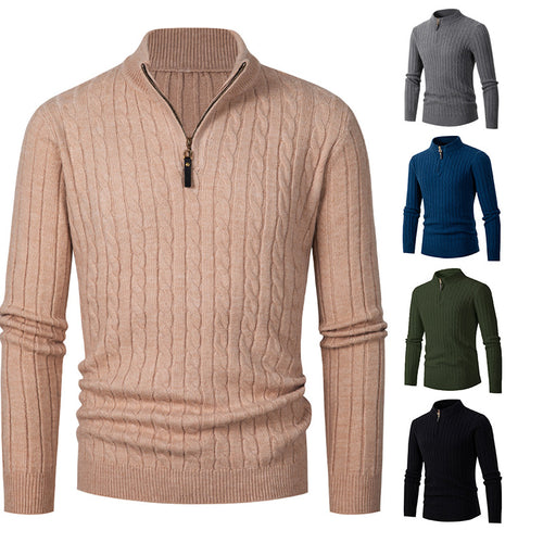 Men's High Quality Knitted Sweater with High Collar and Zipper Lune London