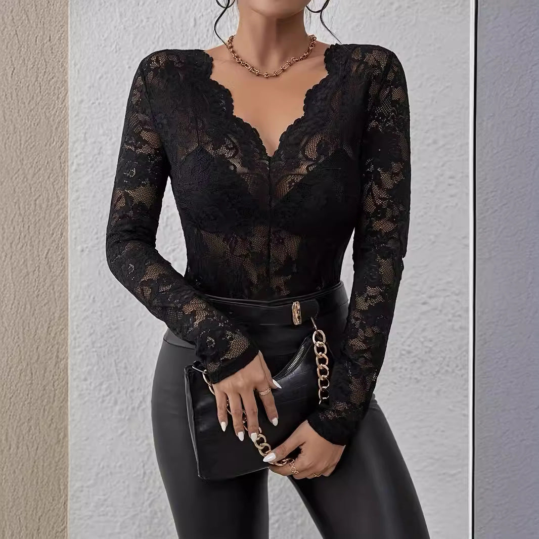 Lace body for women with V-neck and long sleeves Lune London