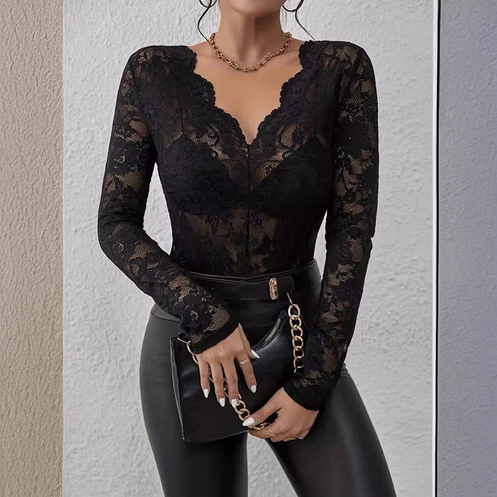 Lace body for women with V-neck and long sleeves Lune London