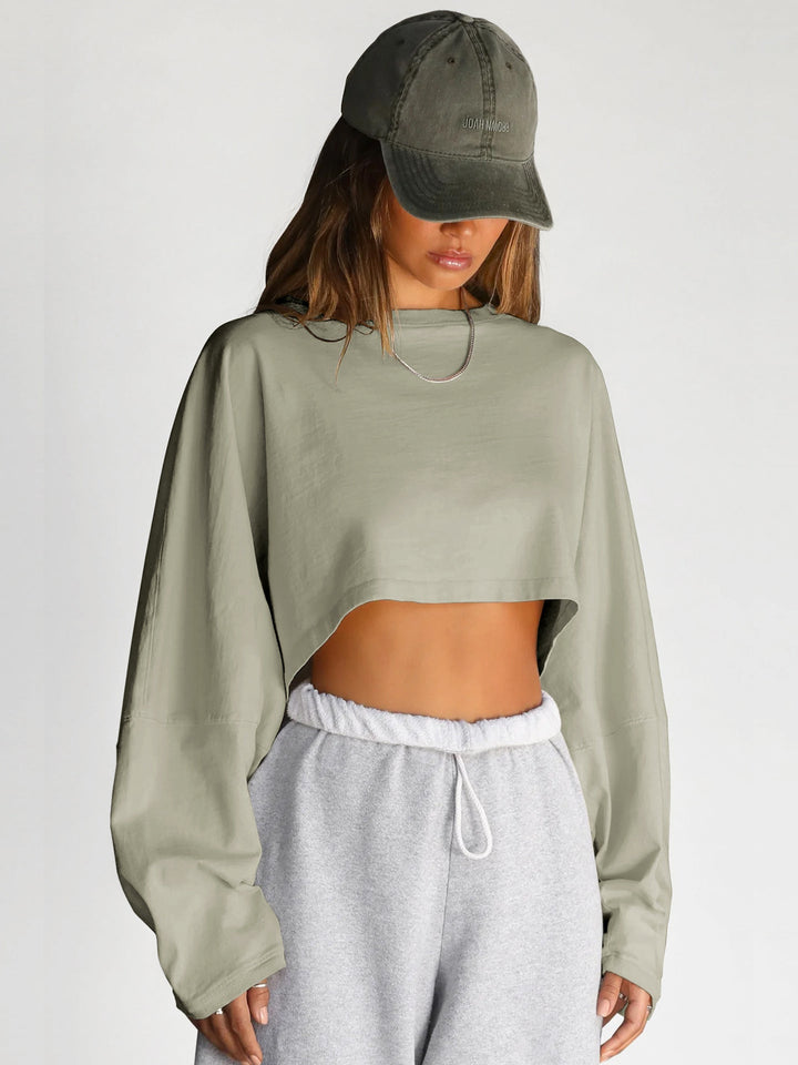 Women's Casual Cropped Sweatshirt with Loose Fit and Balloon Sleeves Lune London