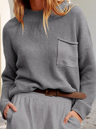 Knitted sweater for women with loose fit and practical chest pocket Lune London