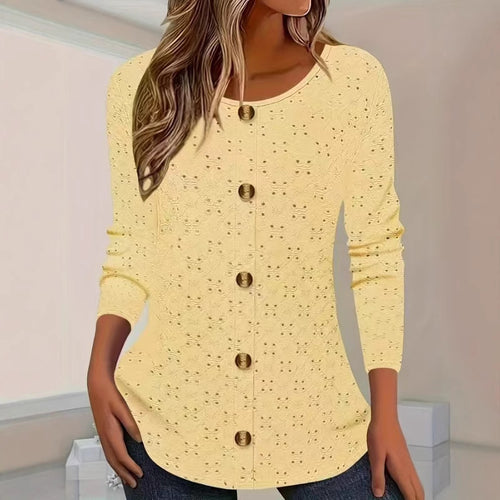 Long sleeve blouse for women with decorative button details and delicate lace pattern Lune London