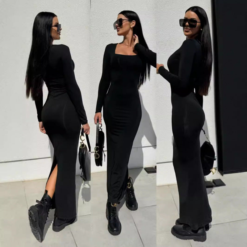 Chic Animal Print Long Sleeve Maxi Dress for Women