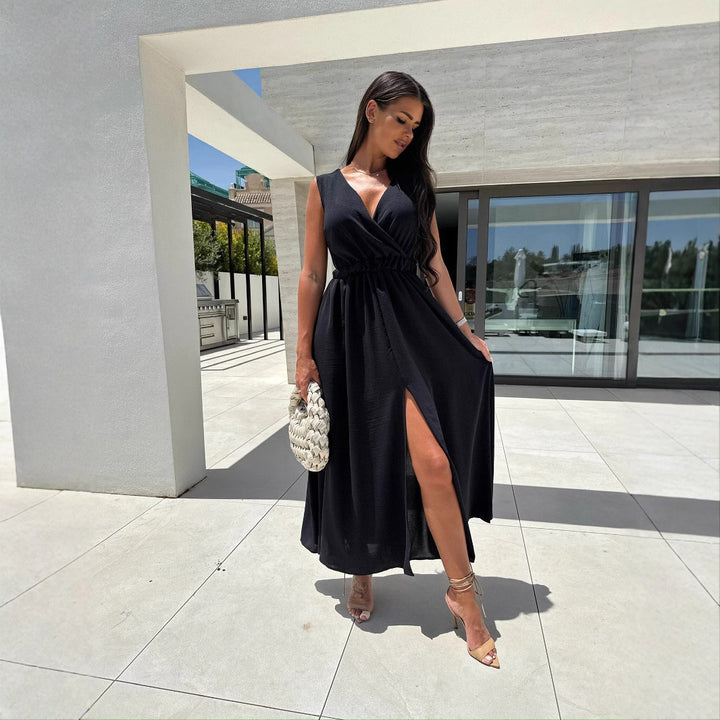 Maxi dress for women with high slit and V-neck Lune London