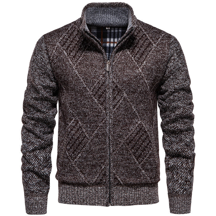 Men's knitted jacket with modern embossed pattern and high collar Lune London