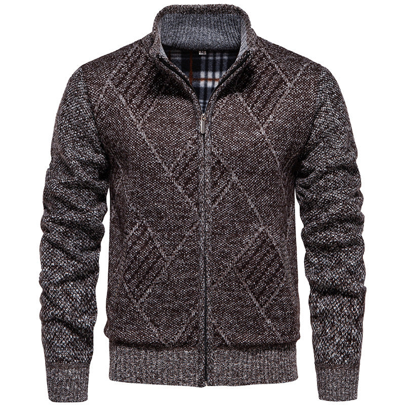 Men's Cardigan with Modern Cable Pattern and High Collar Lune London